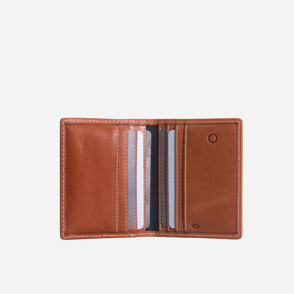 Slim Leather Billfold Card Holder in Tan, showcasing its sleek design and multiple card slots.