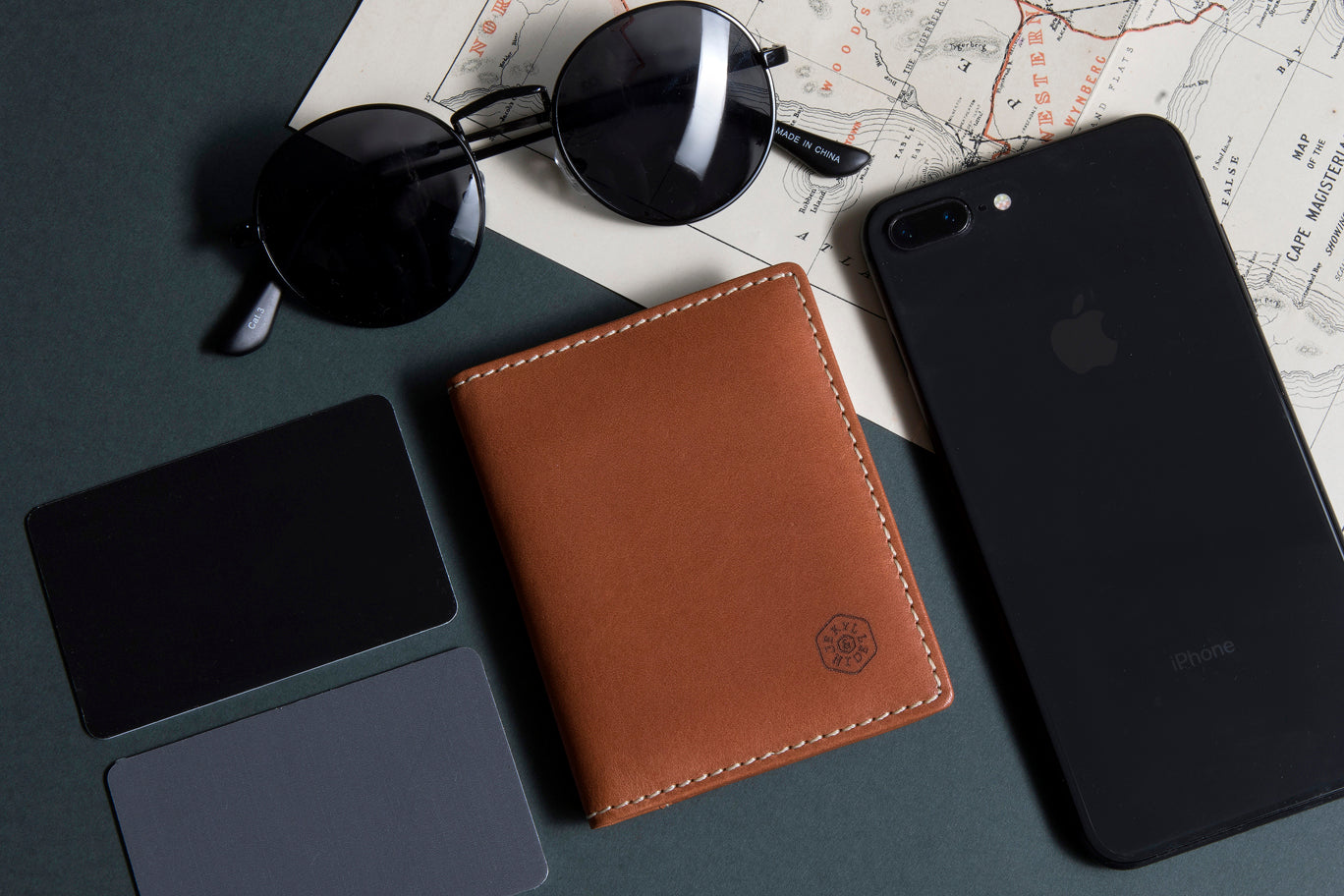 Slim Leather Billfold Card Holder in Tan, showcasing its sleek design and multiple card slots.