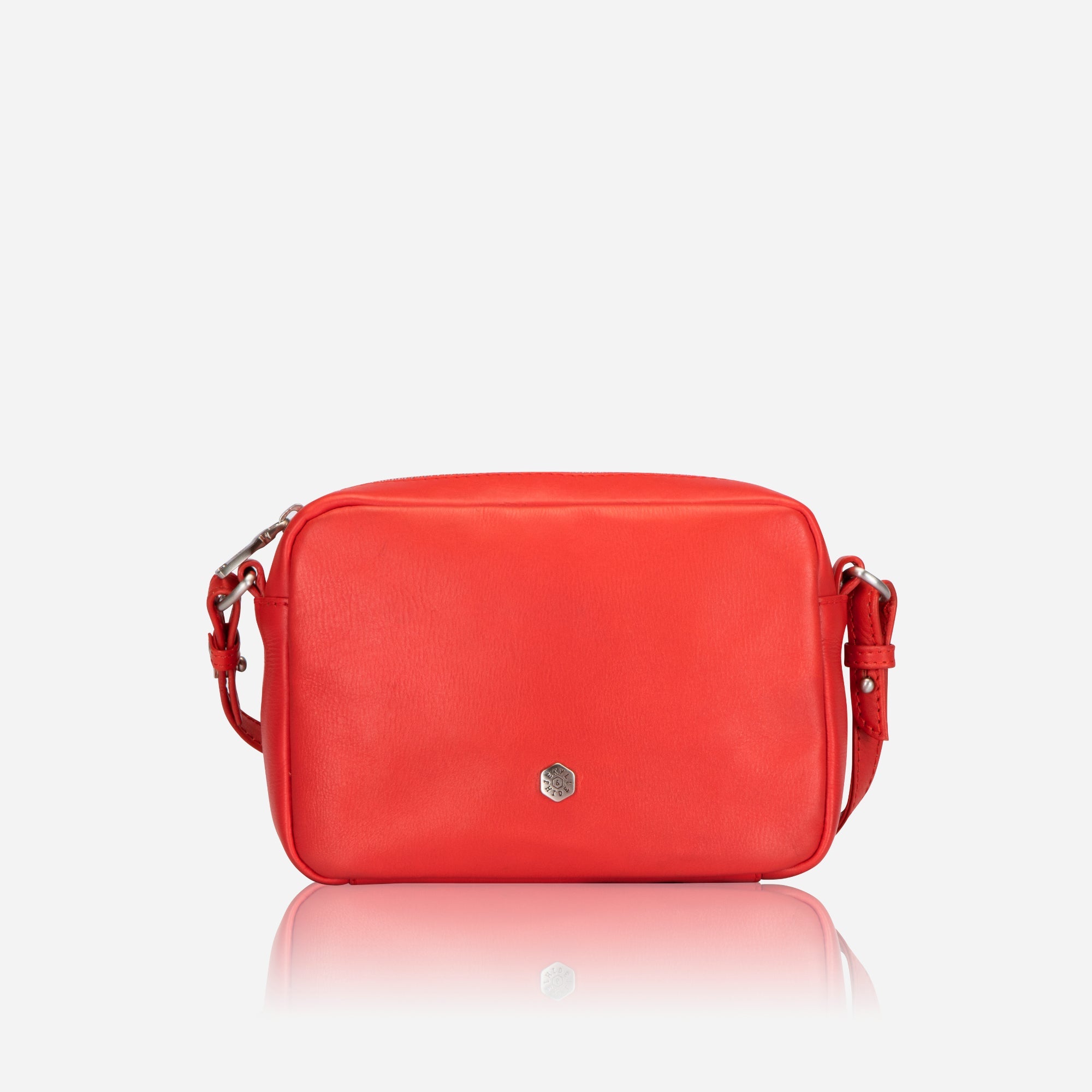 Small Crossbody bag in Candy Apple color with vibrant lining, showcasing its stylish design and compact size.