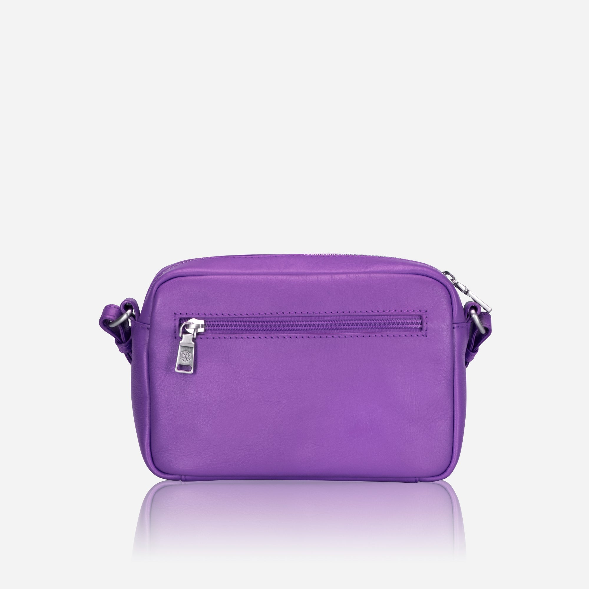 Small Crossbody bag in Electric Iris color with vibrant lining, showcasing its sleek design and spacious interior.