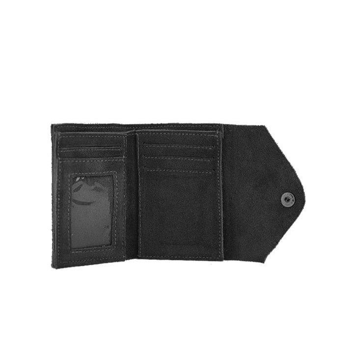 Small Envelope Wallet in Black Suede, featuring a sleek design and soft texture, perfect for organizing essentials.