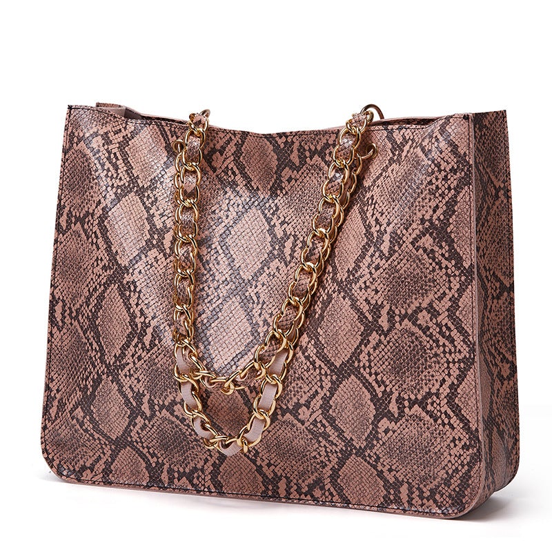 Stylish snake pattern messenger bag in various colors, showcasing its large capacity and double straps.