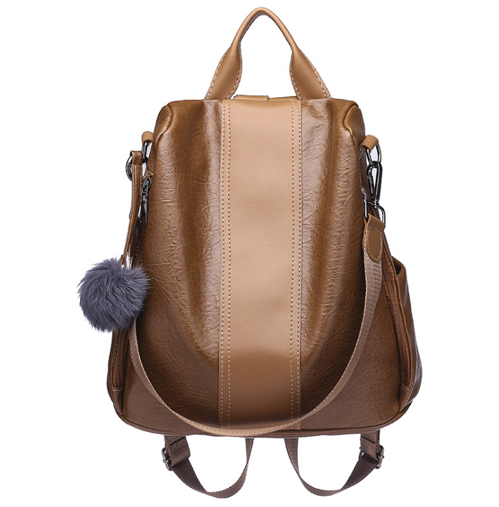 Soft leather female retro backpack with large capacity, featuring a square shape and single strap design, ideal for daily use.