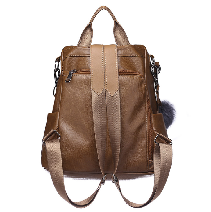 Soft leather female retro backpack with large capacity, featuring a square shape and single strap design, ideal for daily use.