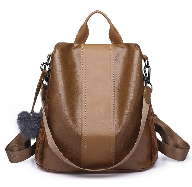 Soft leather female retro backpack with large capacity, featuring a square shape and single strap design, ideal for daily use.