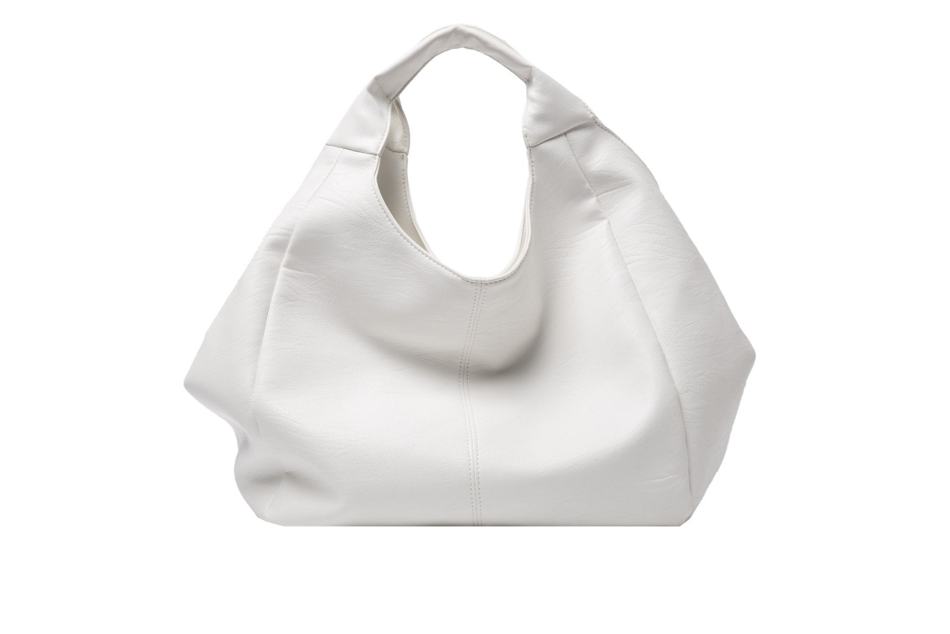 Soft Leather Large Capacity Women's Boston Style Handbag in white, showcasing its dumpling shape and zipper opening.