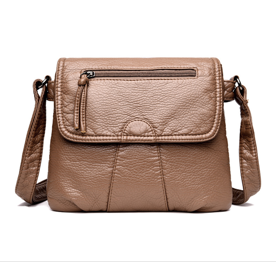 Soft PU Leather Crossbody Messenger Bag for Women in stylish design, showcasing its two-layer structure and adjustable strap.