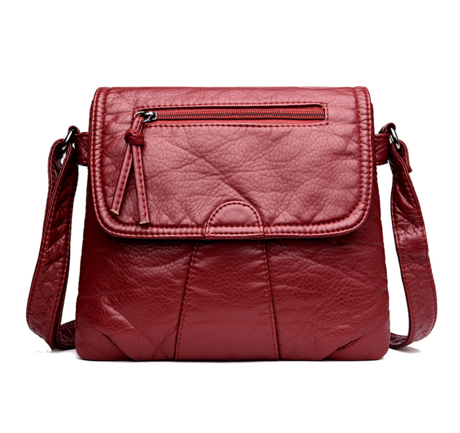 Soft PU Leather Crossbody Messenger Bag for Women in stylish design, showcasing its two-layer structure and adjustable strap.