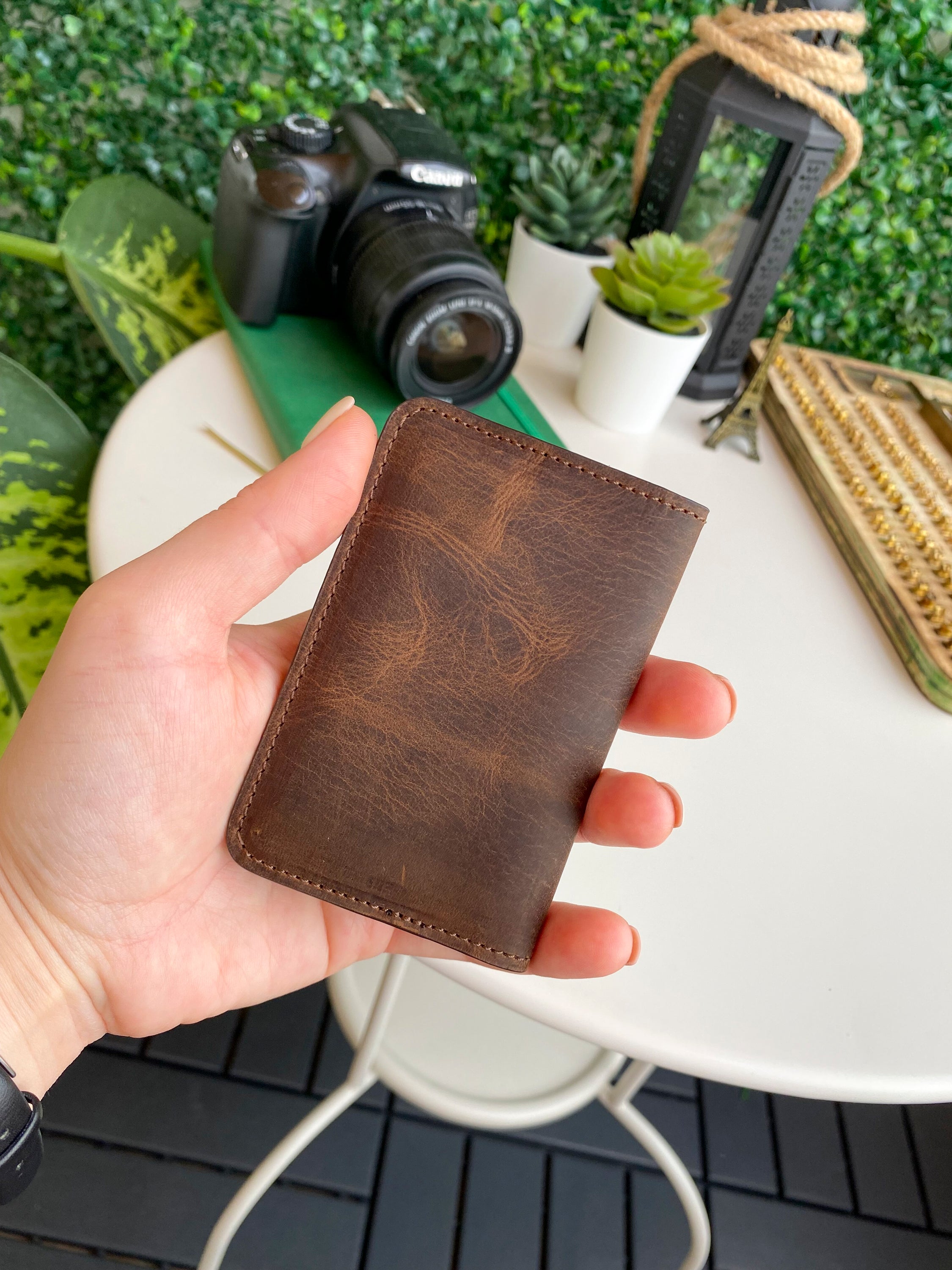 Sovana Genuine Leather Minimalist Natural Wallet showcasing its sleek design and premium leather texture.