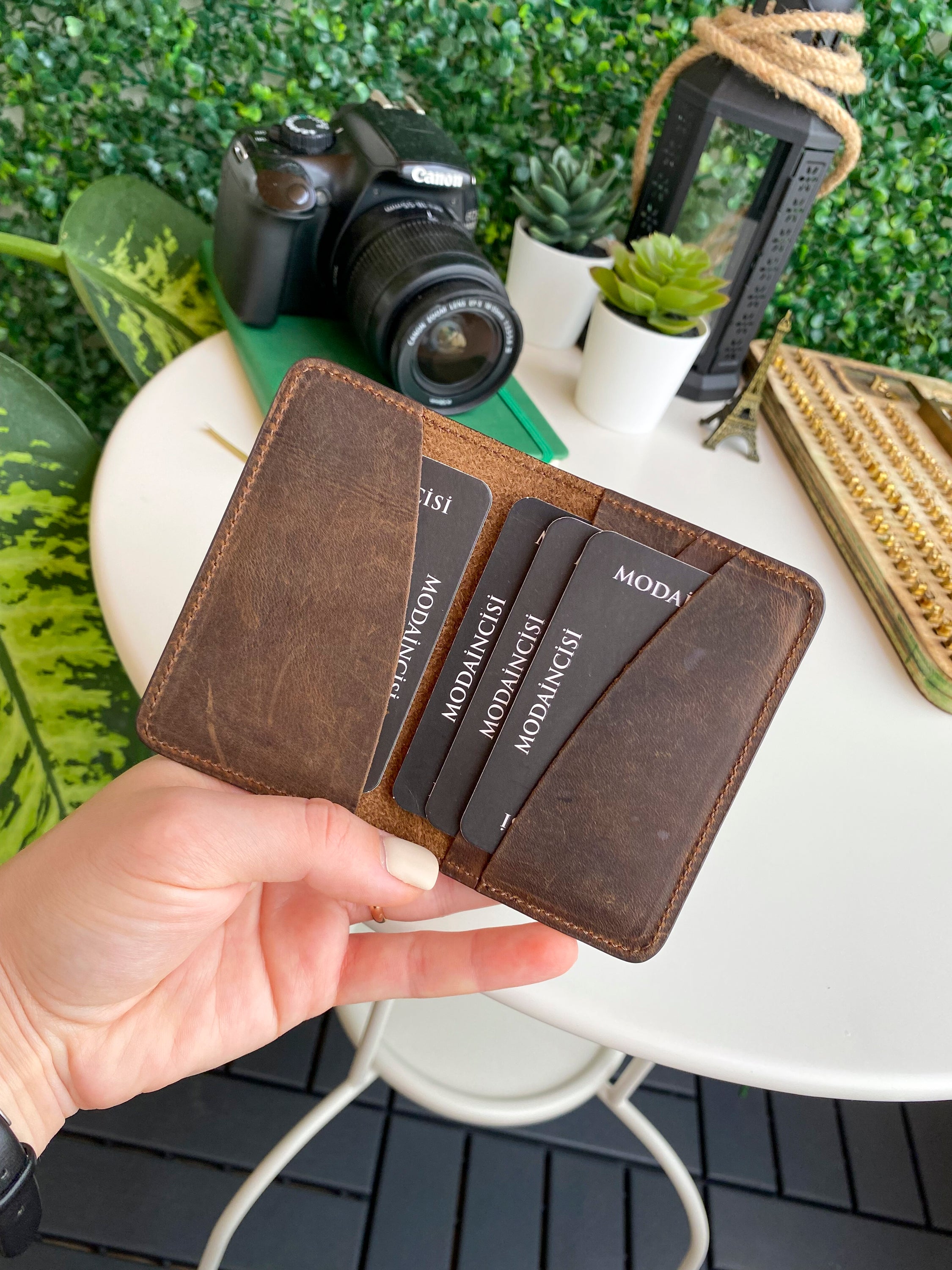 Sovana Genuine Leather Minimalist Natural Wallet showcasing its sleek design and premium leather texture.