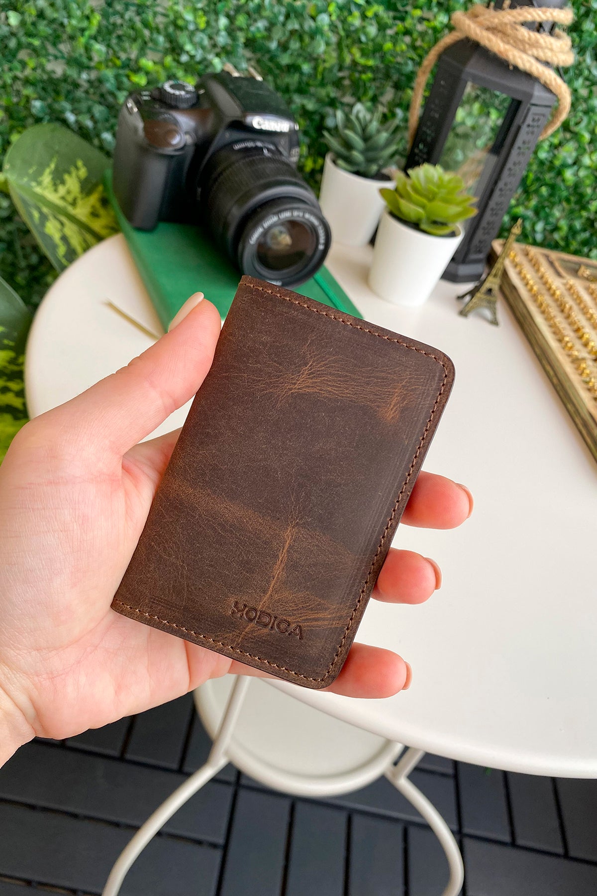 Sovana Genuine Leather Minimalist Natural Wallet showcasing its sleek design and premium leather texture.