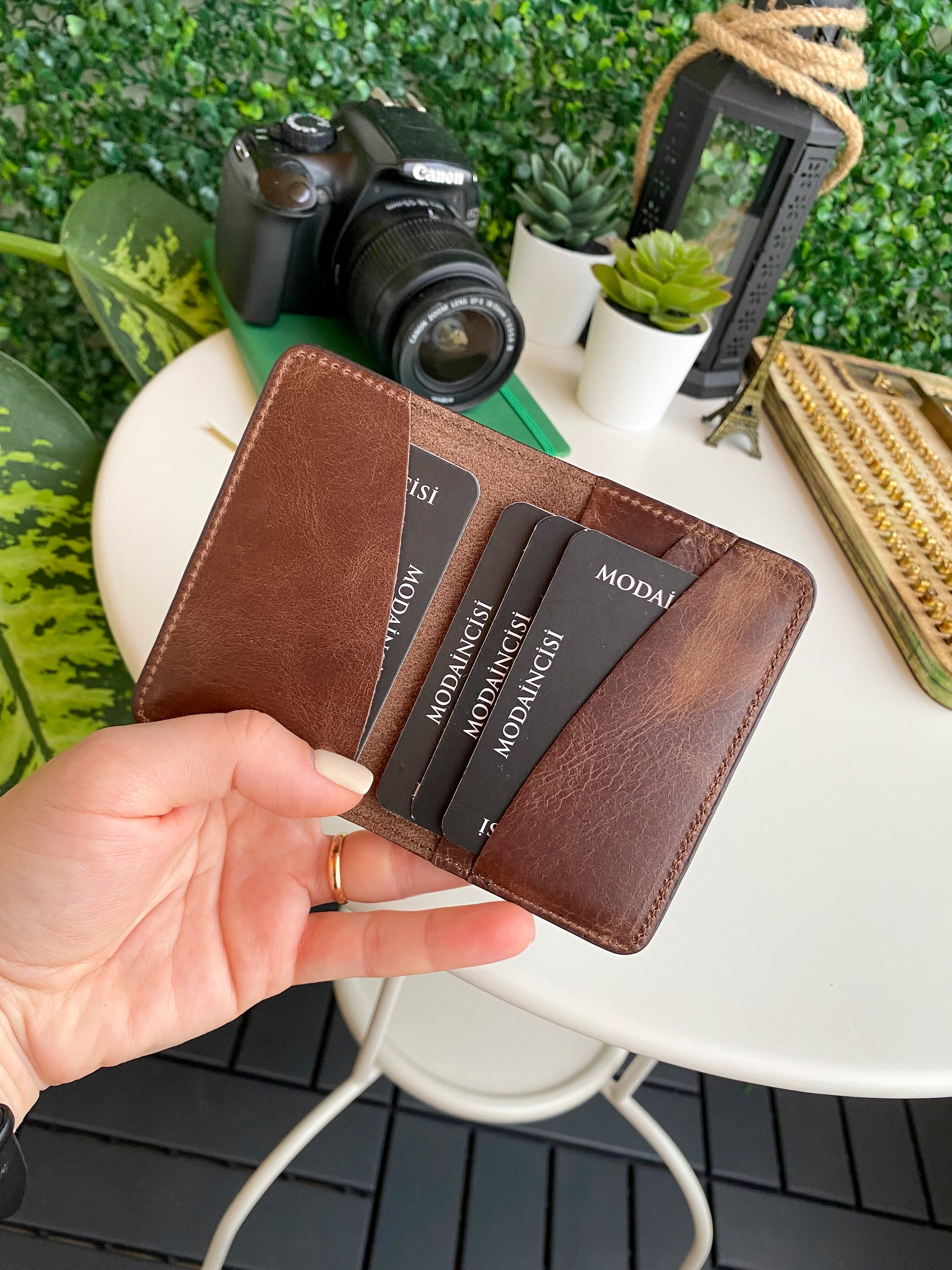 Sovana Genuine Leather Minimalist Natural Wallet showcasing its sleek design and premium leather texture.