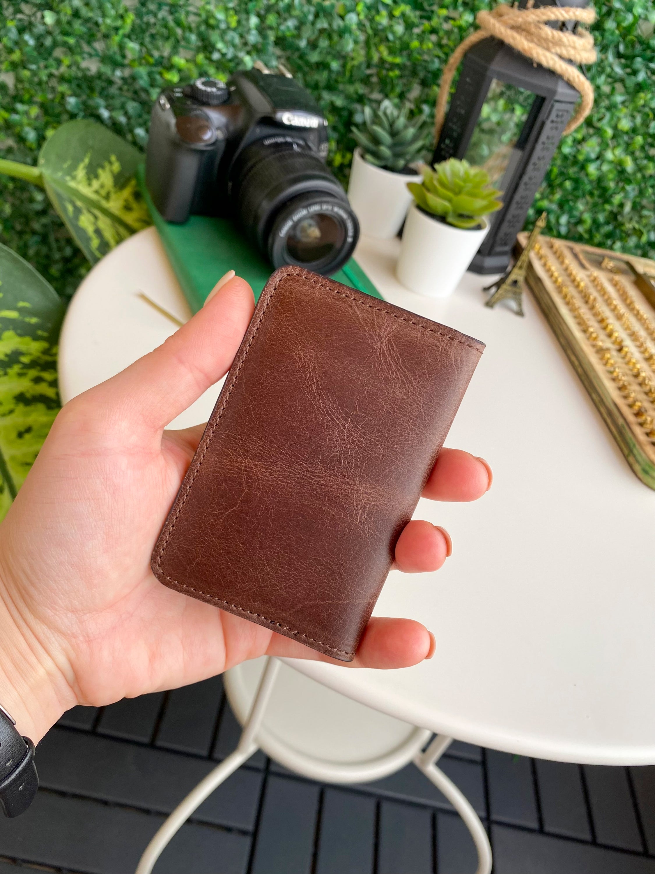 Sovana Genuine Leather Minimalist Natural Wallet showcasing its sleek design and premium leather texture.