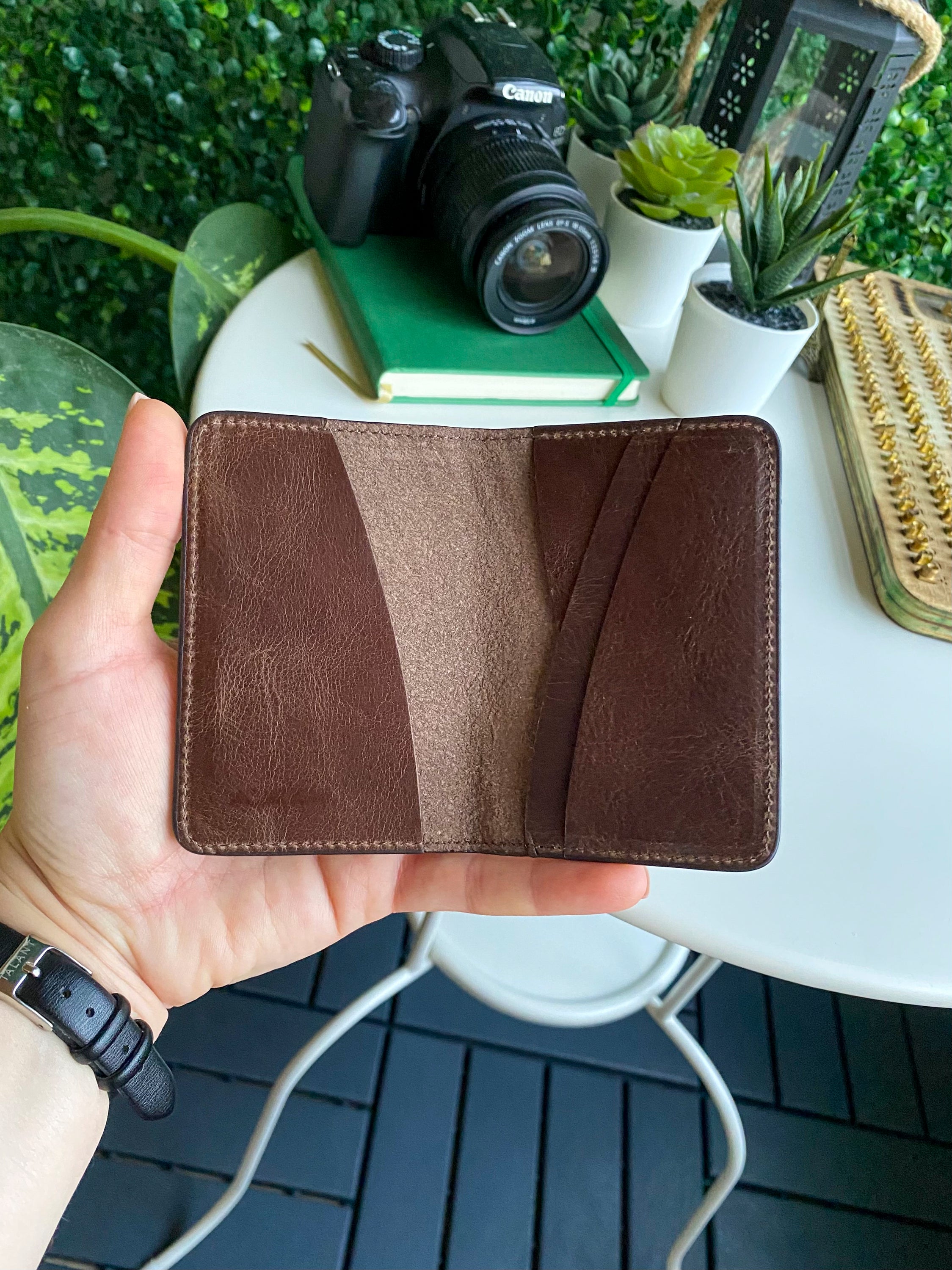 Sovana Genuine Leather Minimalist Natural Wallet showcasing its sleek design and premium leather texture.