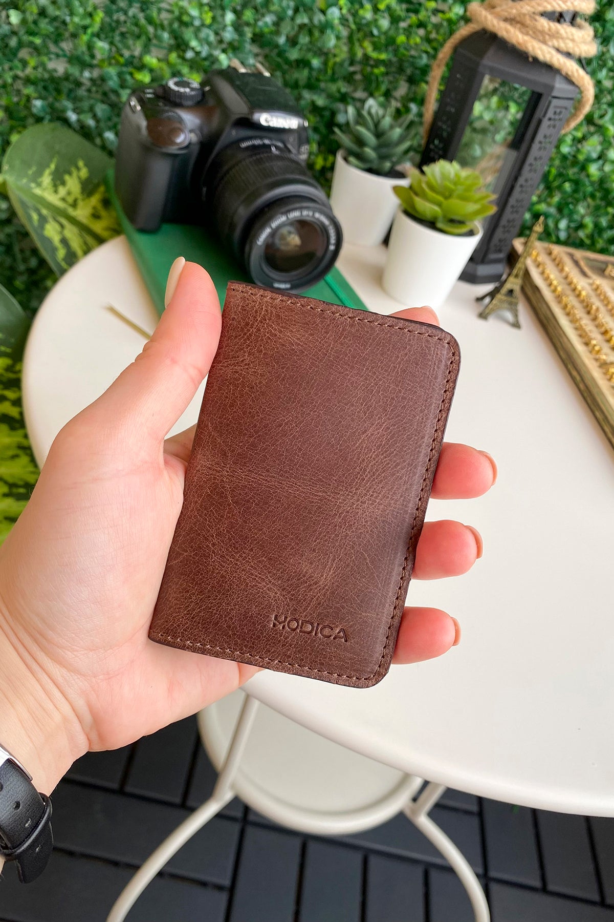 Sovana Genuine Leather Minimalist Natural Wallet showcasing its sleek design and premium leather texture.