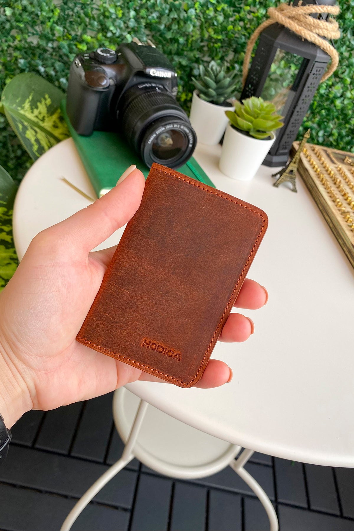 Sovana Genuine Leather Minimalist Natural Wallet showcasing its sleek design and premium leather texture.