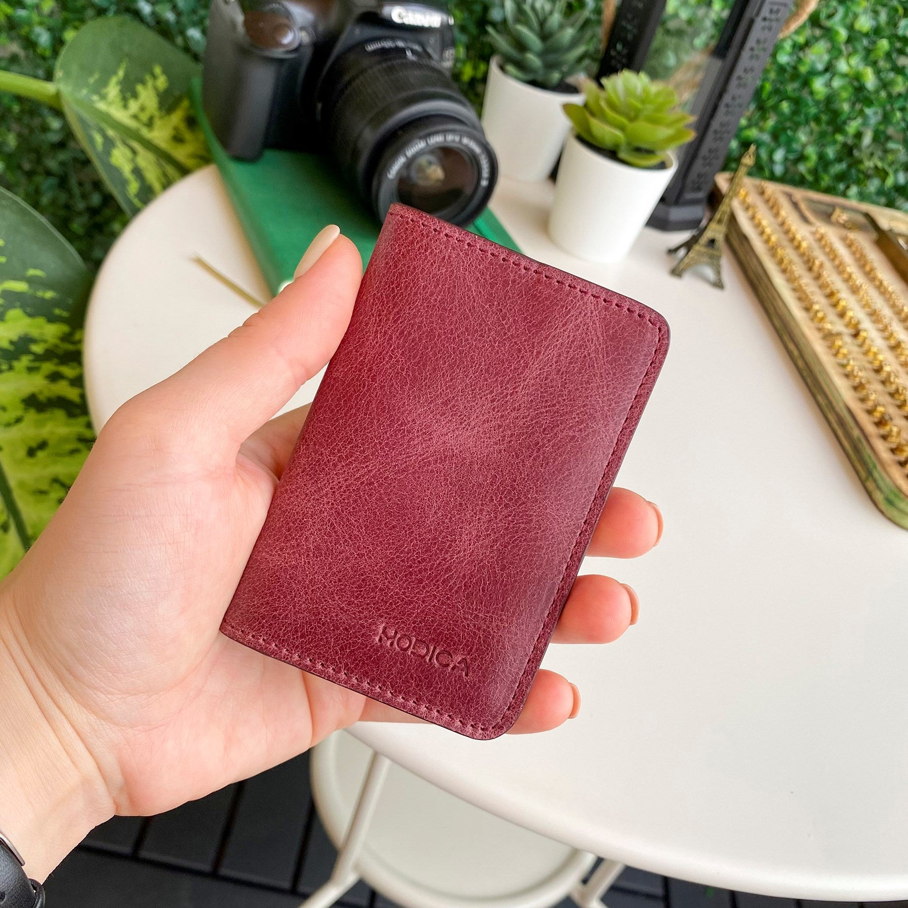 Sovana Genuine Leather Minimalist Natural Wallet showcasing its sleek design and premium leather texture.