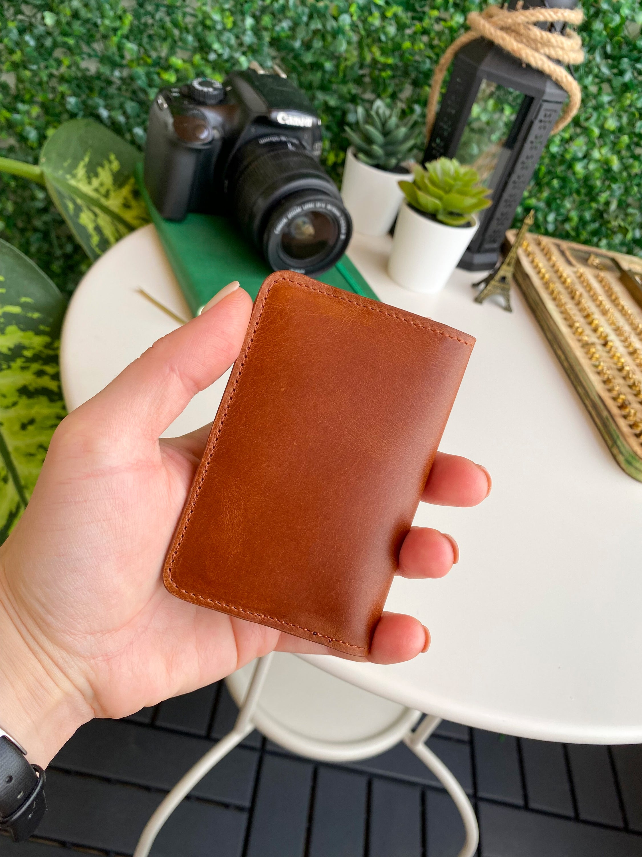 Sovana Genuine Leather Minimalist Natural Wallet showcasing its sleek design and premium leather texture.