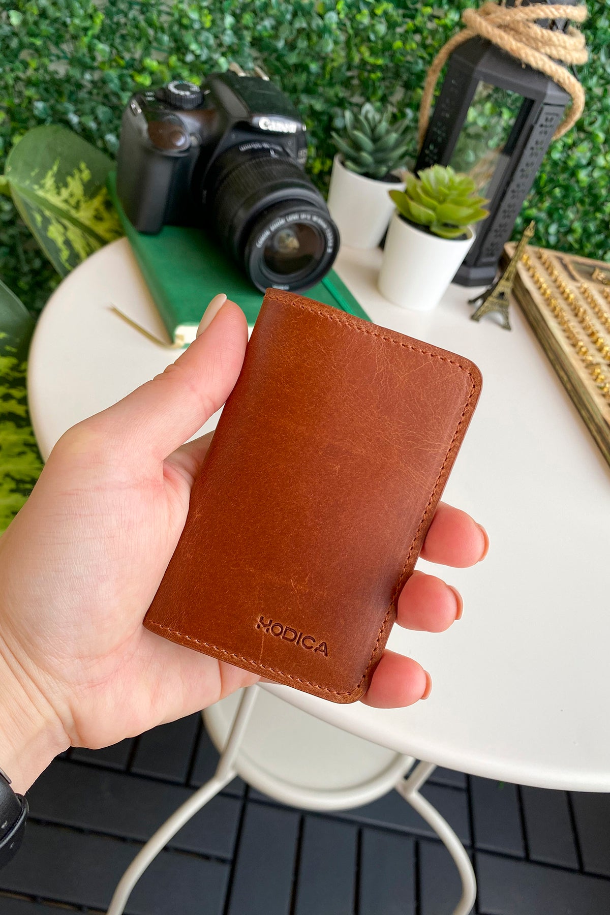 Sovana Genuine Leather Minimalist Natural Wallet showcasing its sleek design and premium leather texture.