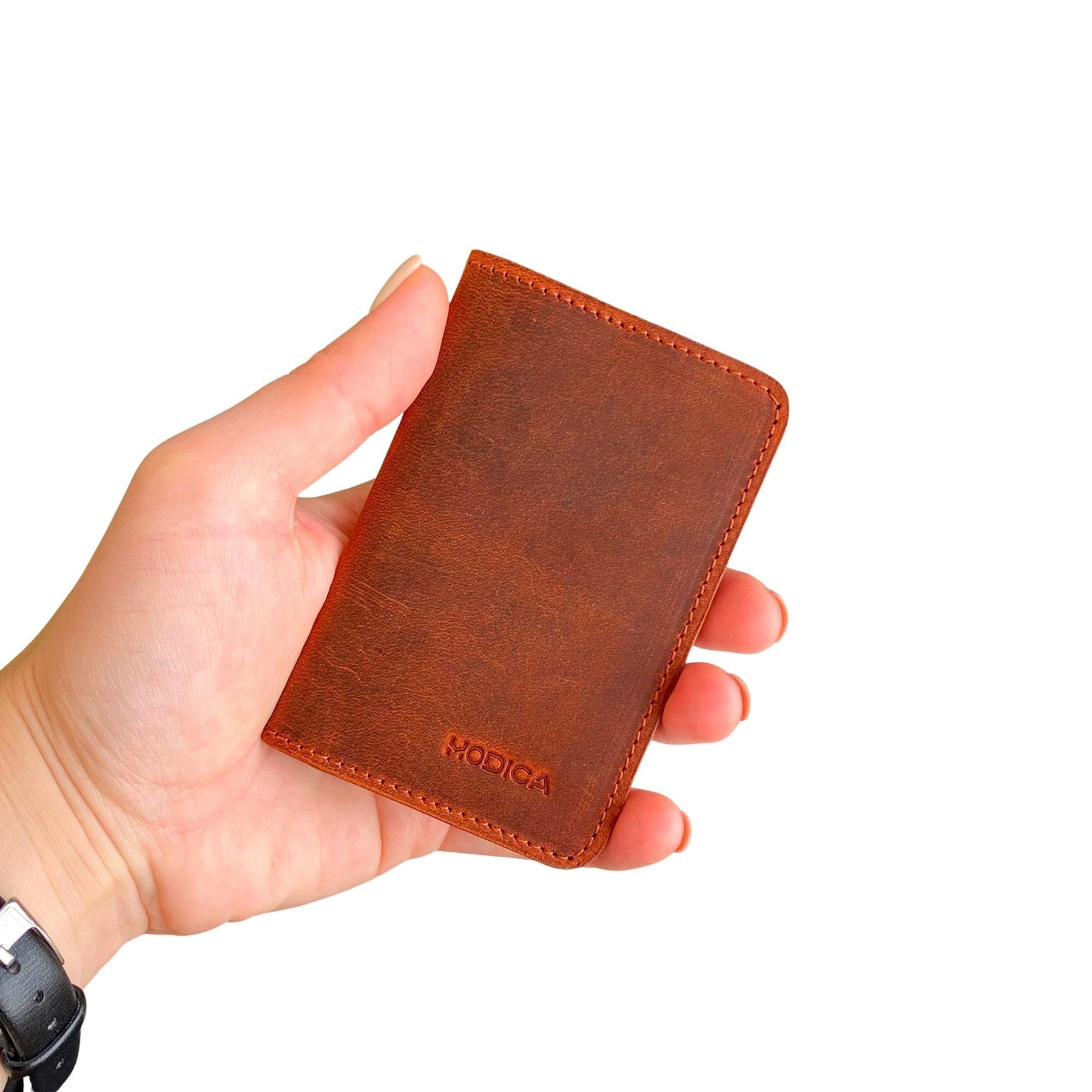 Sovana Genuine Leather Minimalist Natural Wallet showcasing its sleek design and premium leather texture.