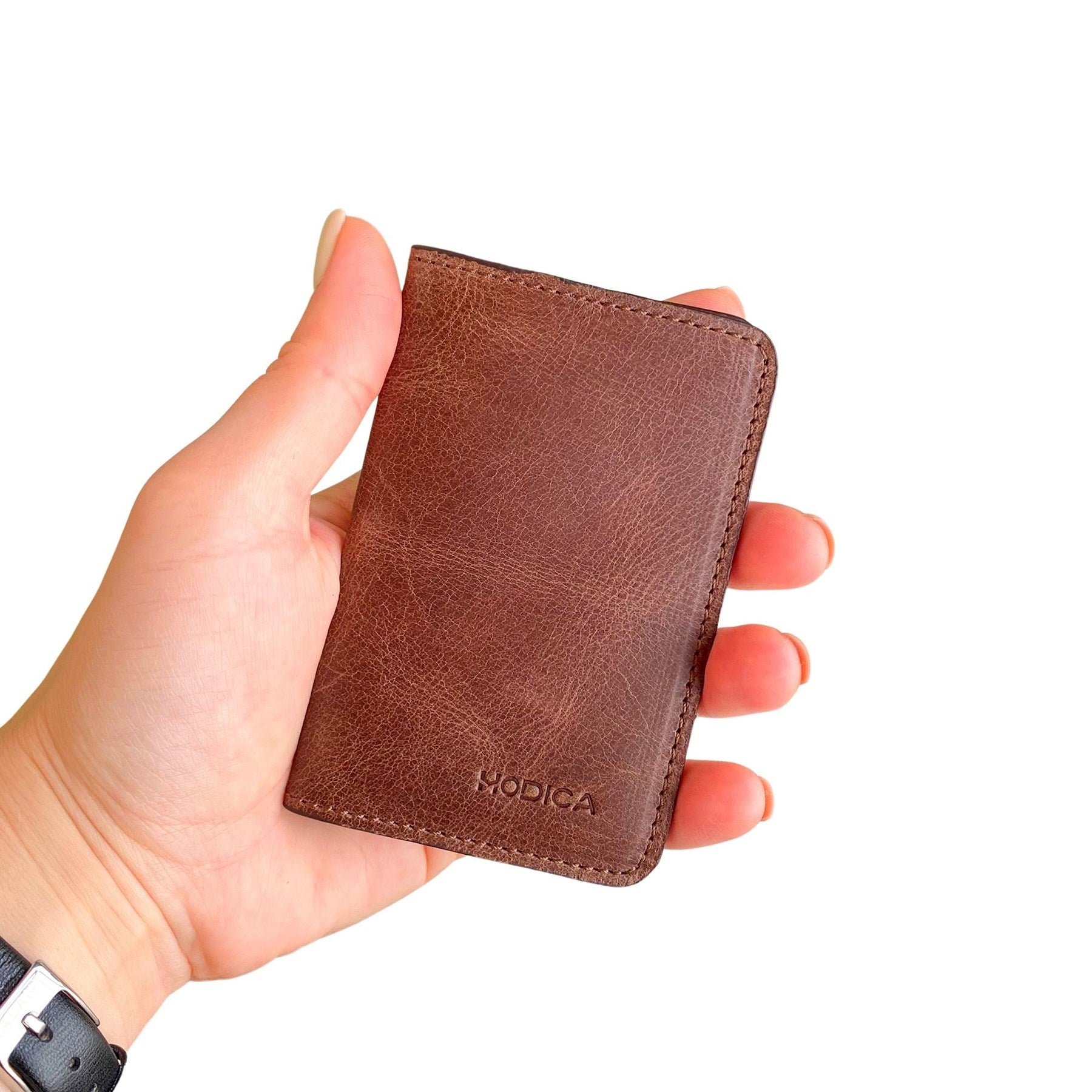 Sovana Genuine Leather Minimalist Natural Wallet showcasing its sleek design and premium leather texture.