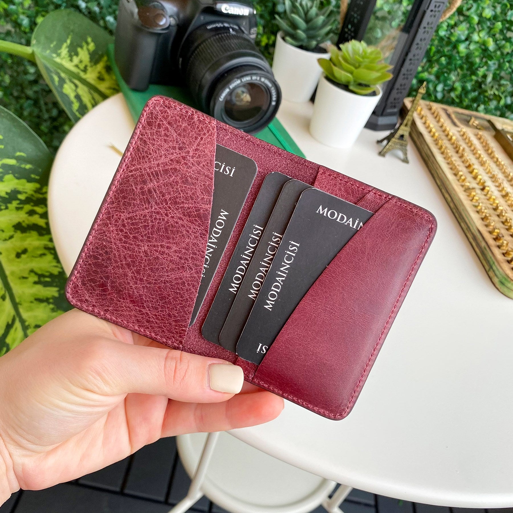 Sovana Genuine Leather Minimalist Natural Wallet showcasing its sleek design and premium leather texture.