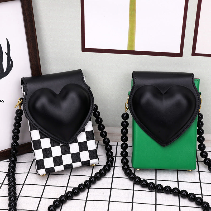 Spades Heart Checkerboard Messenger Bag in a stylish square design, made of PU leather with a plaid pattern.