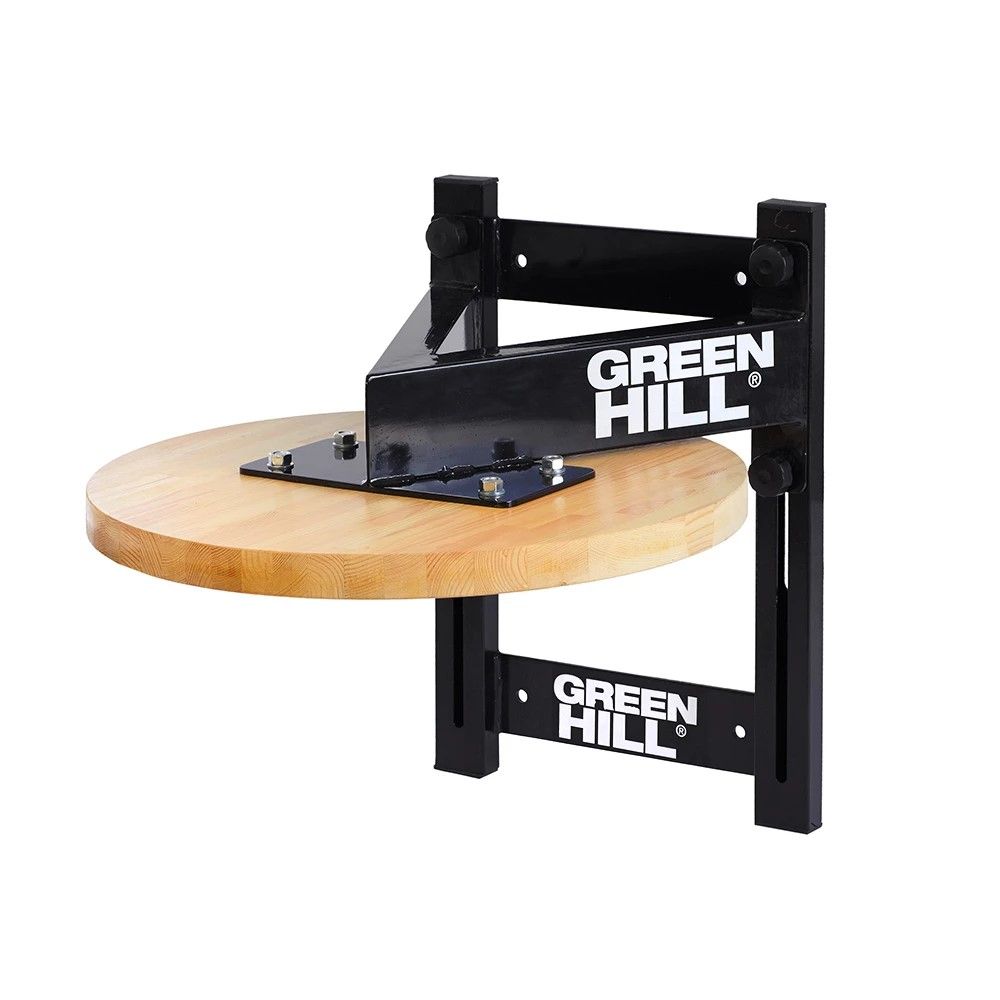 A sturdy speed ball stand made of strong steel tubing and thick hardwood, designed for wall mounting and training.