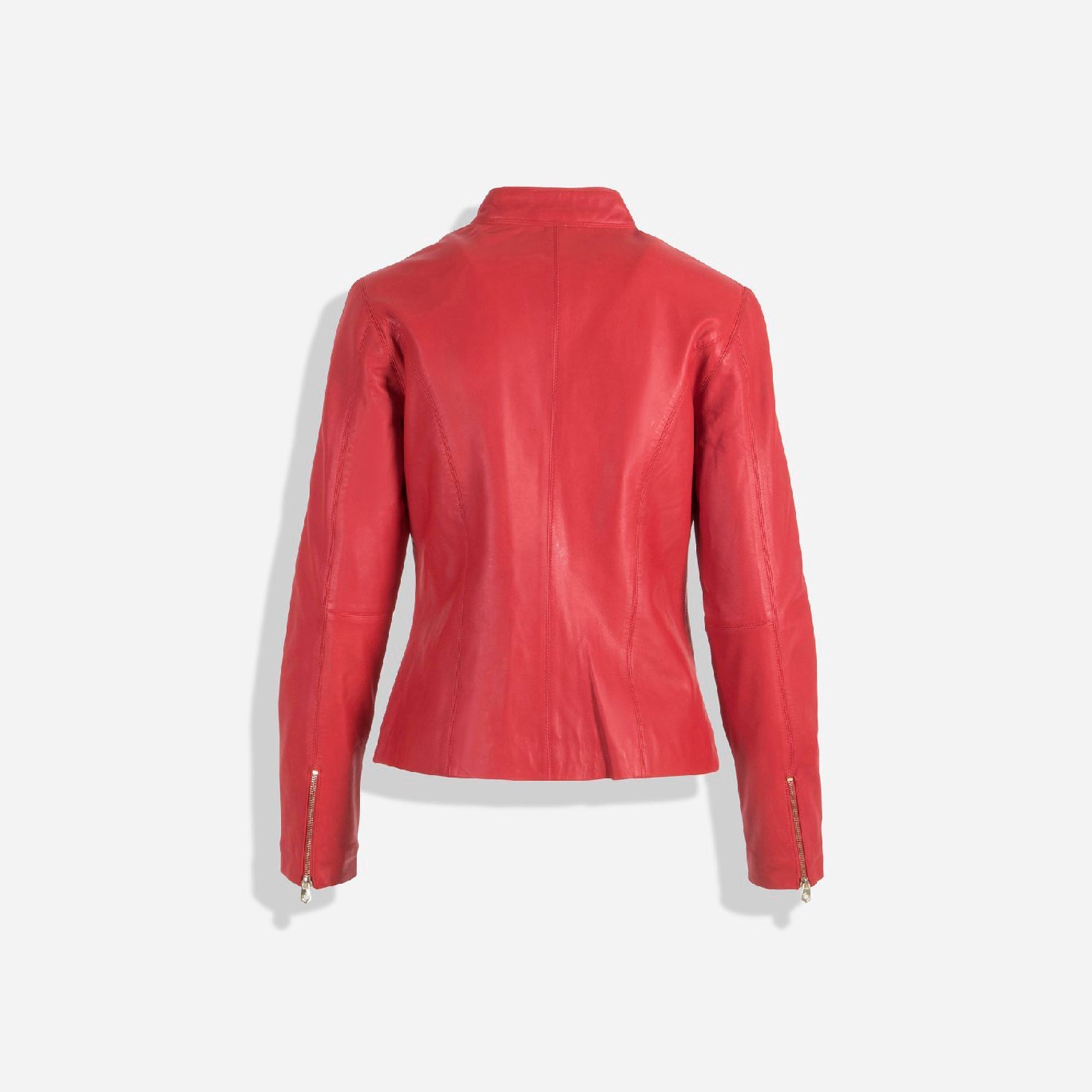 A stylish red Stella Jacket designed for women, featuring a sleek and minimal design suitable for various occasions.