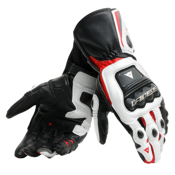 High-quality leather racing gloves with steel knuckles and TPU inserts for protection and comfort.