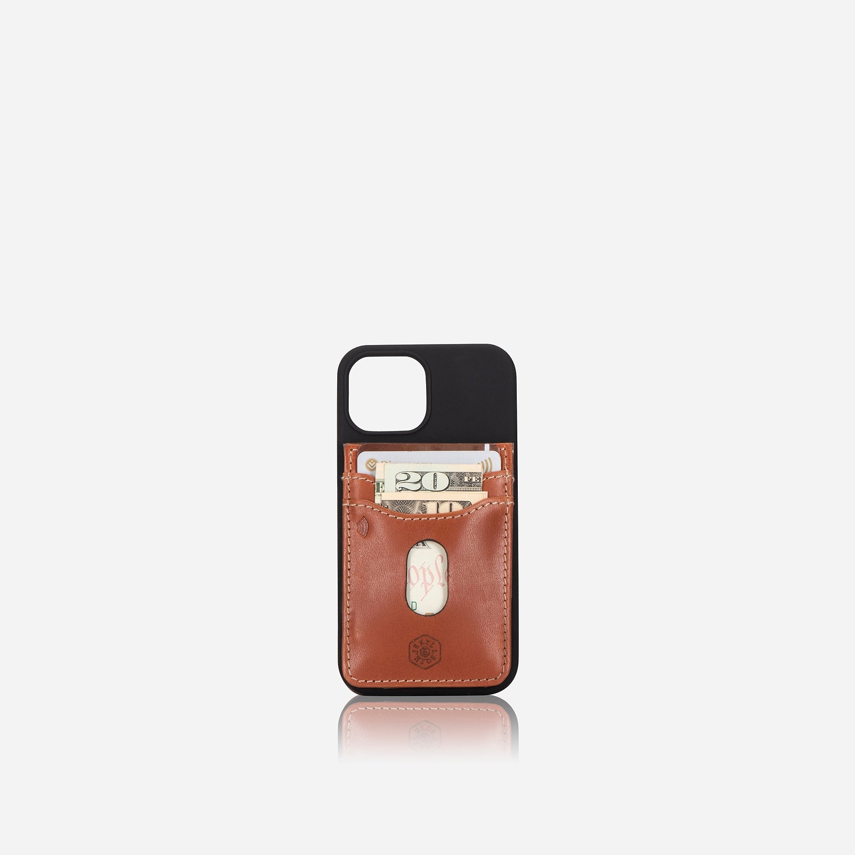 Tan eco-friendly stick-on card holder with RFID protection, designed to hold three cards.