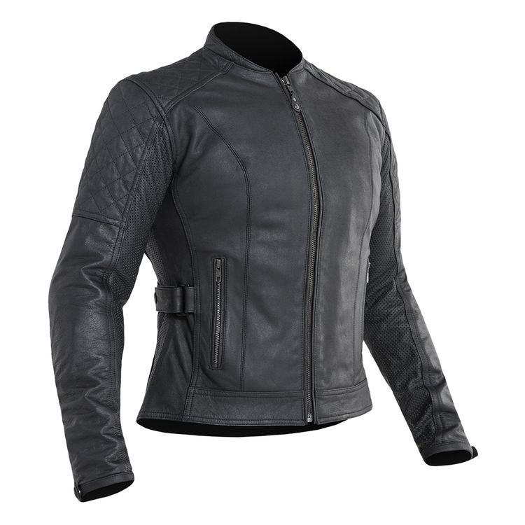 Street & Steel Athena Women's Leather Jacket featuring quilted panels and CE rated armor for motorcycle safety.