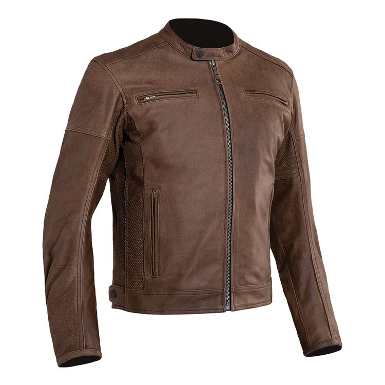 Street & Steel Blade Jacket made of natural drum dyed leather with CE rated protectors, featuring a mandarin collar and perforated sides for breathability.