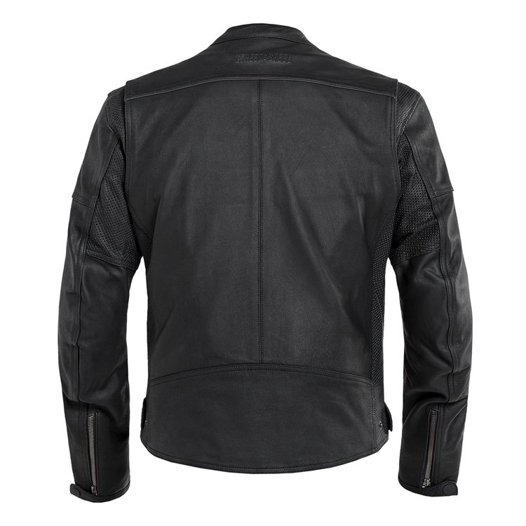 Street & Steel Blade Jacket made of natural drum dyed leather with CE rated protectors, featuring a mandarin collar and breathable design.