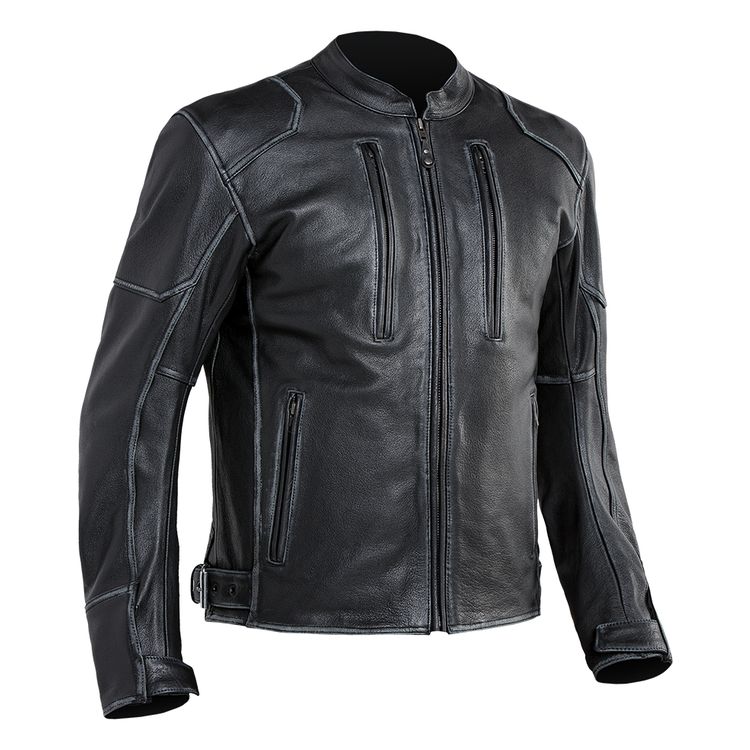 Street & Steel Outlander Jacket made from natural drum dyed leather, featuring CE rated armor, removable thermal vest liner, and ventilation system.