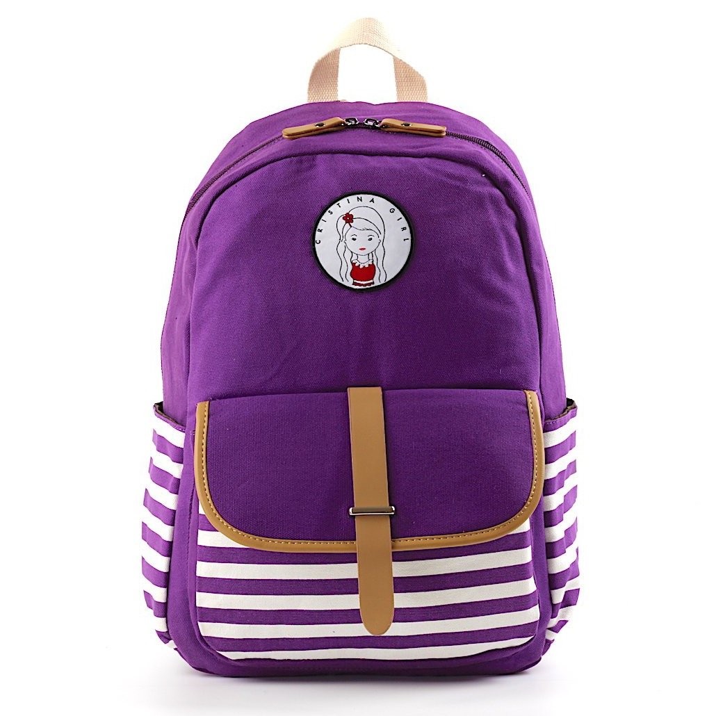 Striped travel backpack featuring a laptop pocket, padded straps, and multiple pockets in a stylish design.