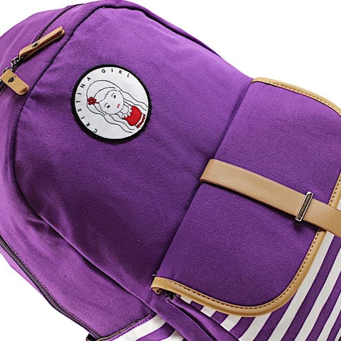 Striped travel backpack featuring a laptop pocket, padded straps, and multiple pockets in a stylish design.