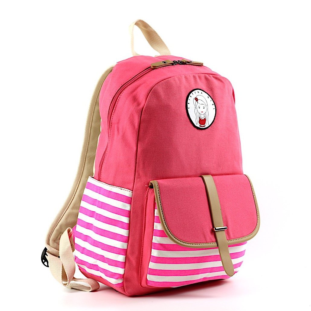 Striped travel backpack featuring a laptop pocket, padded straps, and multiple pockets in a stylish design.