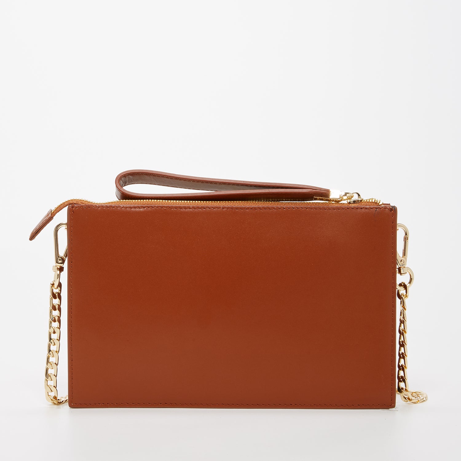 Stylish Studded Crossbody Brown Clutch with gold hardware and leather appliques, featuring a chic square silhouette.