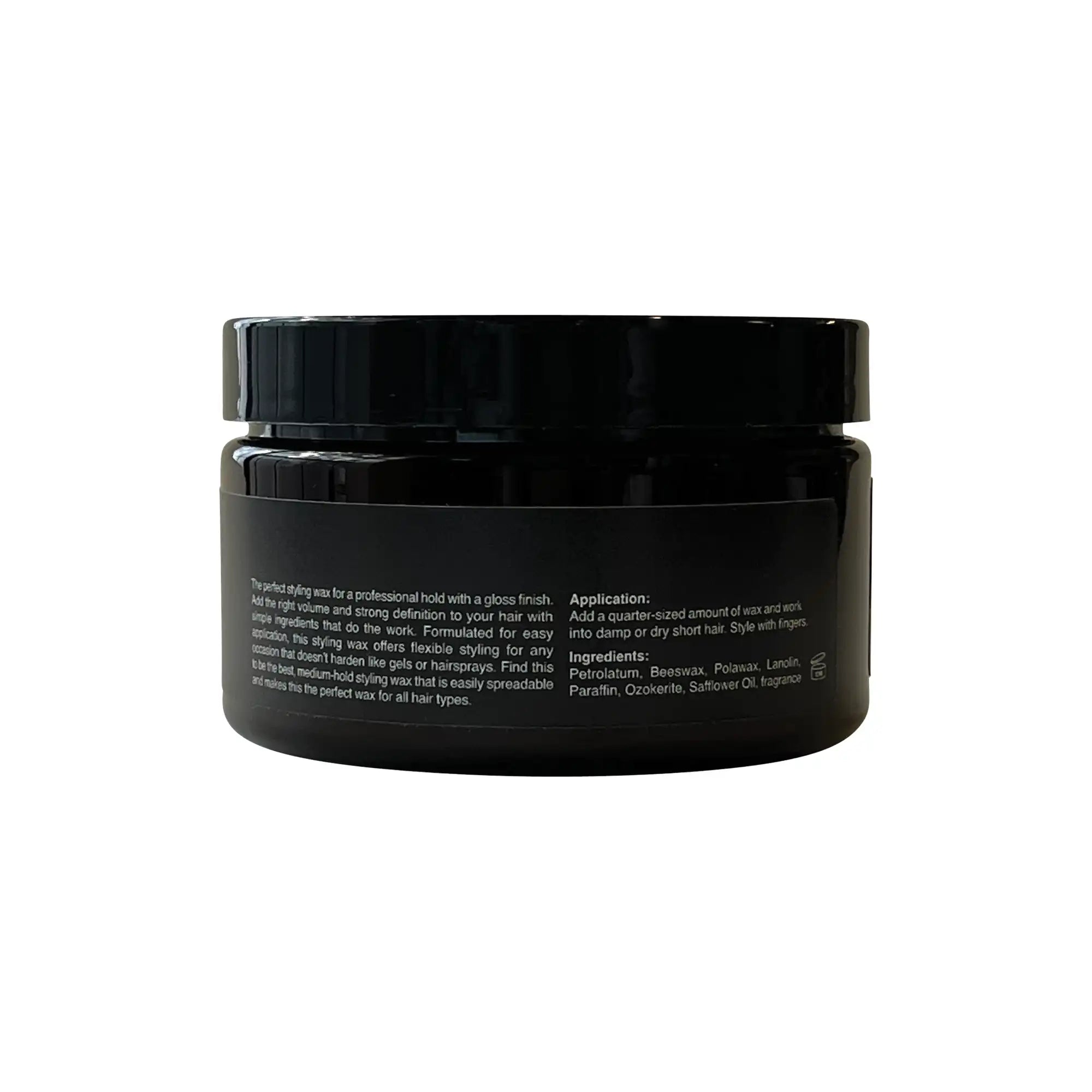 A jar of premium styling wax with a glossy finish, ideal for achieving a professional hold and flexible styling for all hair types.