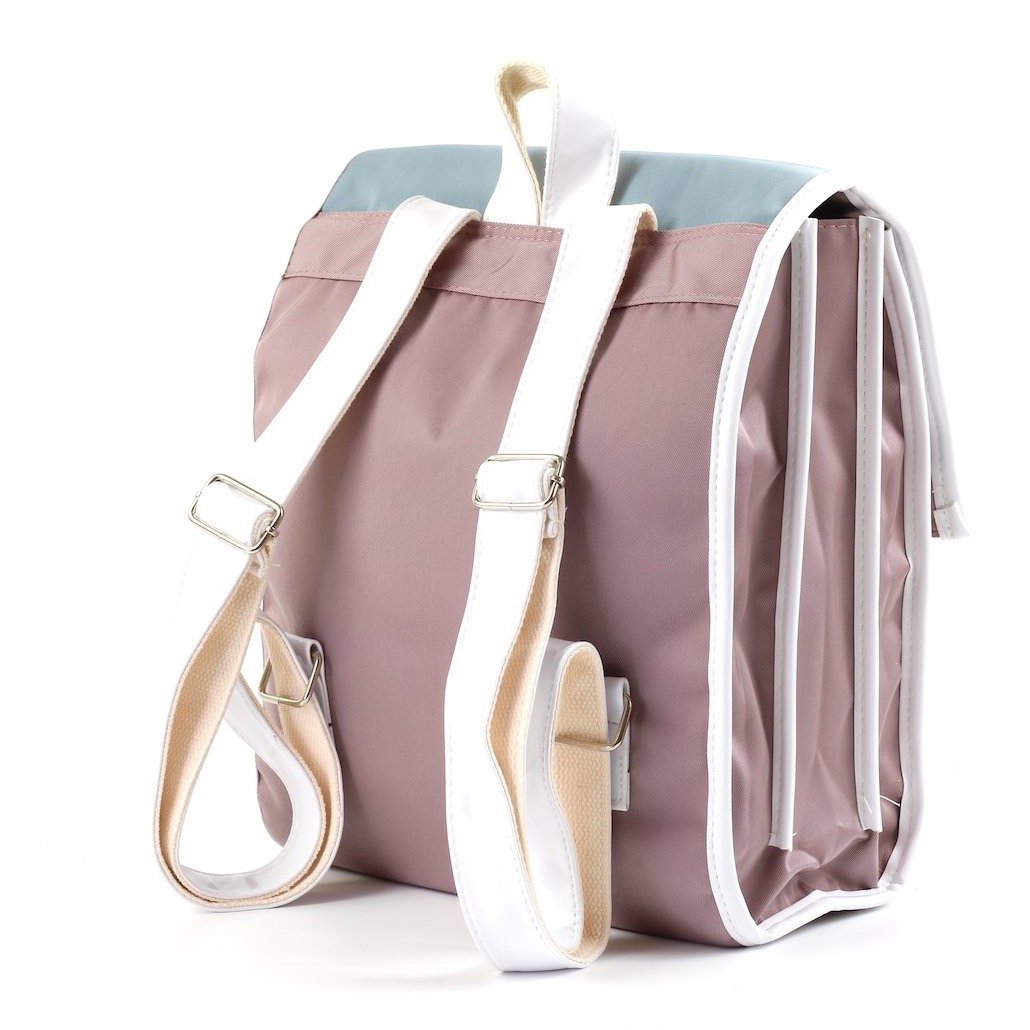 Stylish Laptop Backpack in two-tone colors with adjustable straps and multiple compartments, perfect for work and university.