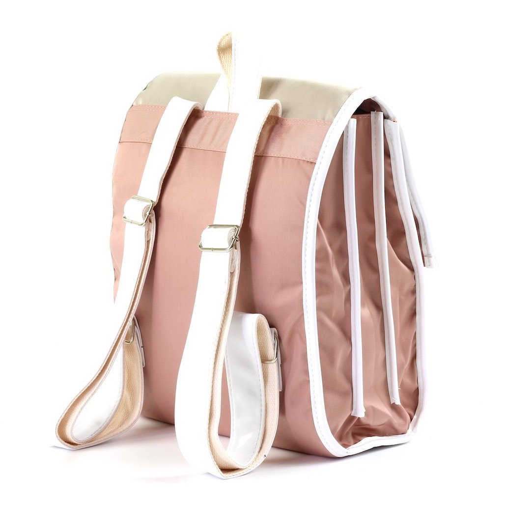 Stylish Laptop Backpack in two-tone colors with adjustable straps and multiple compartments for work and university use.