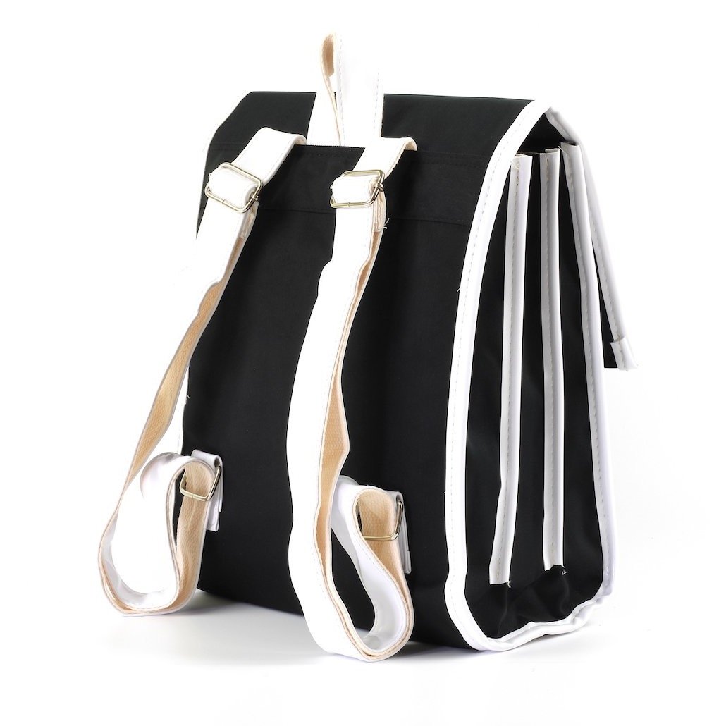 Stylish laptop backpack in two-tone colors with adjustable straps and multiple compartments for work and university use.