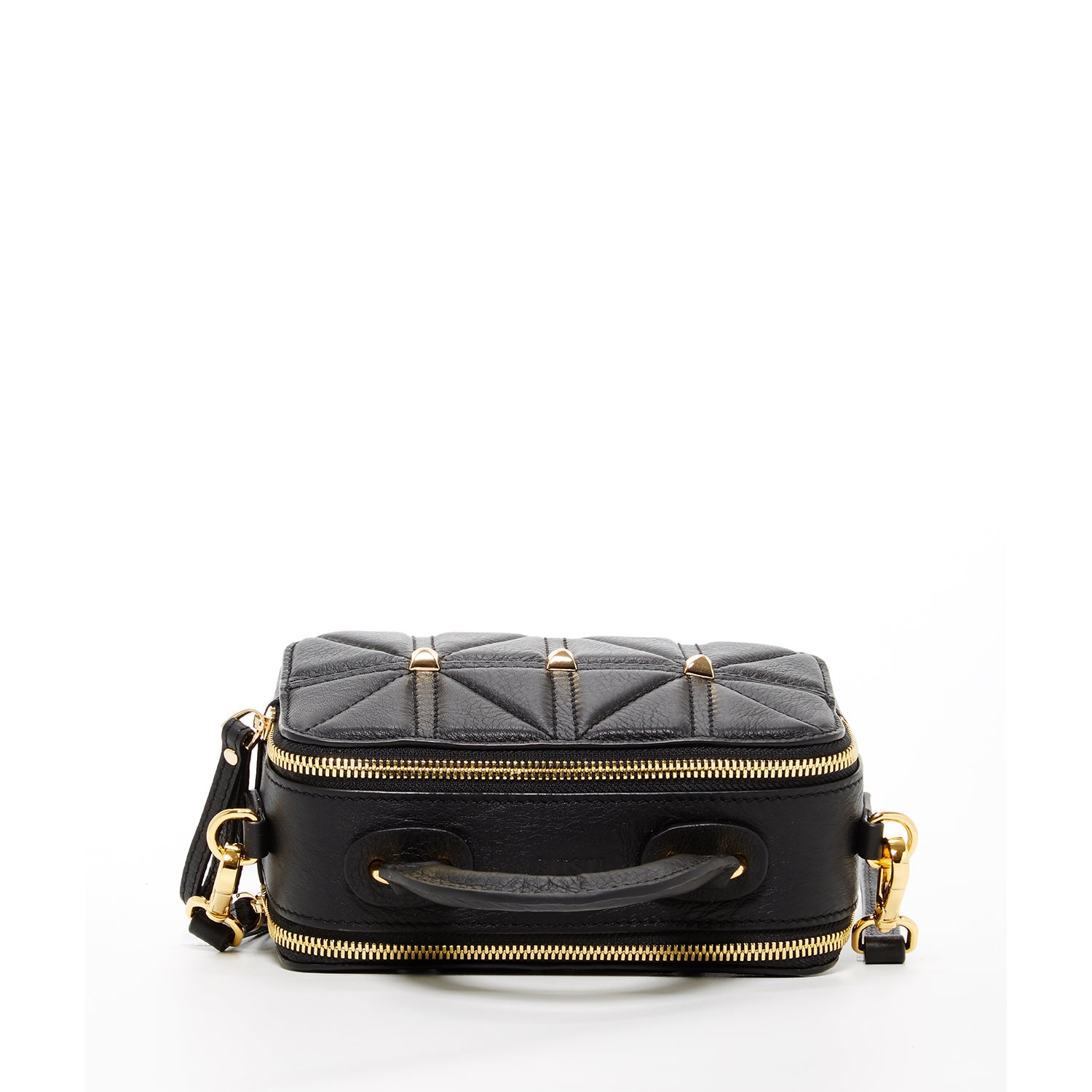 Taylor Black Small Crossbody Bag made of quilted leather with gold hardware and adjustable strap.