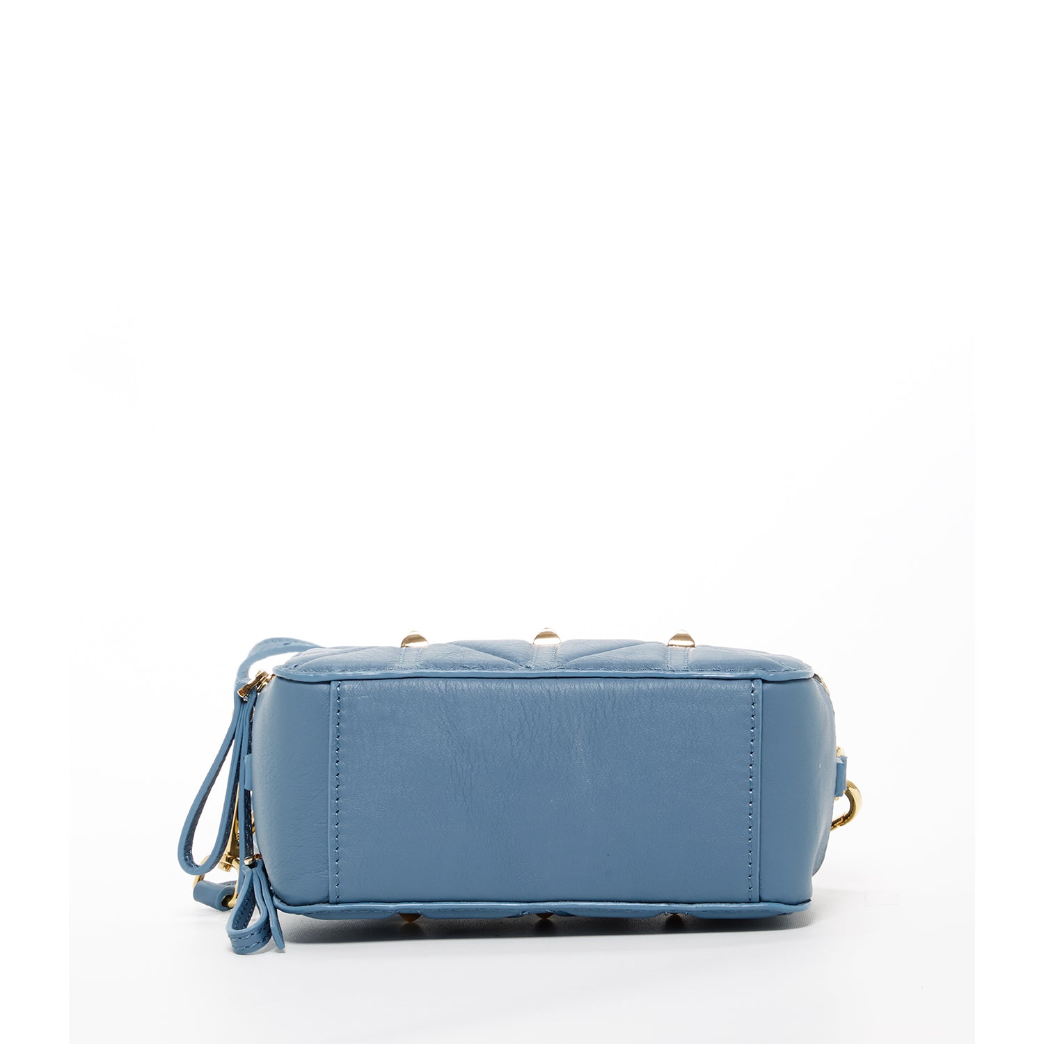 Taylor Small Crossbody Bag in blue, made of quilted Italian leather with gold hardware and adjustable strap.