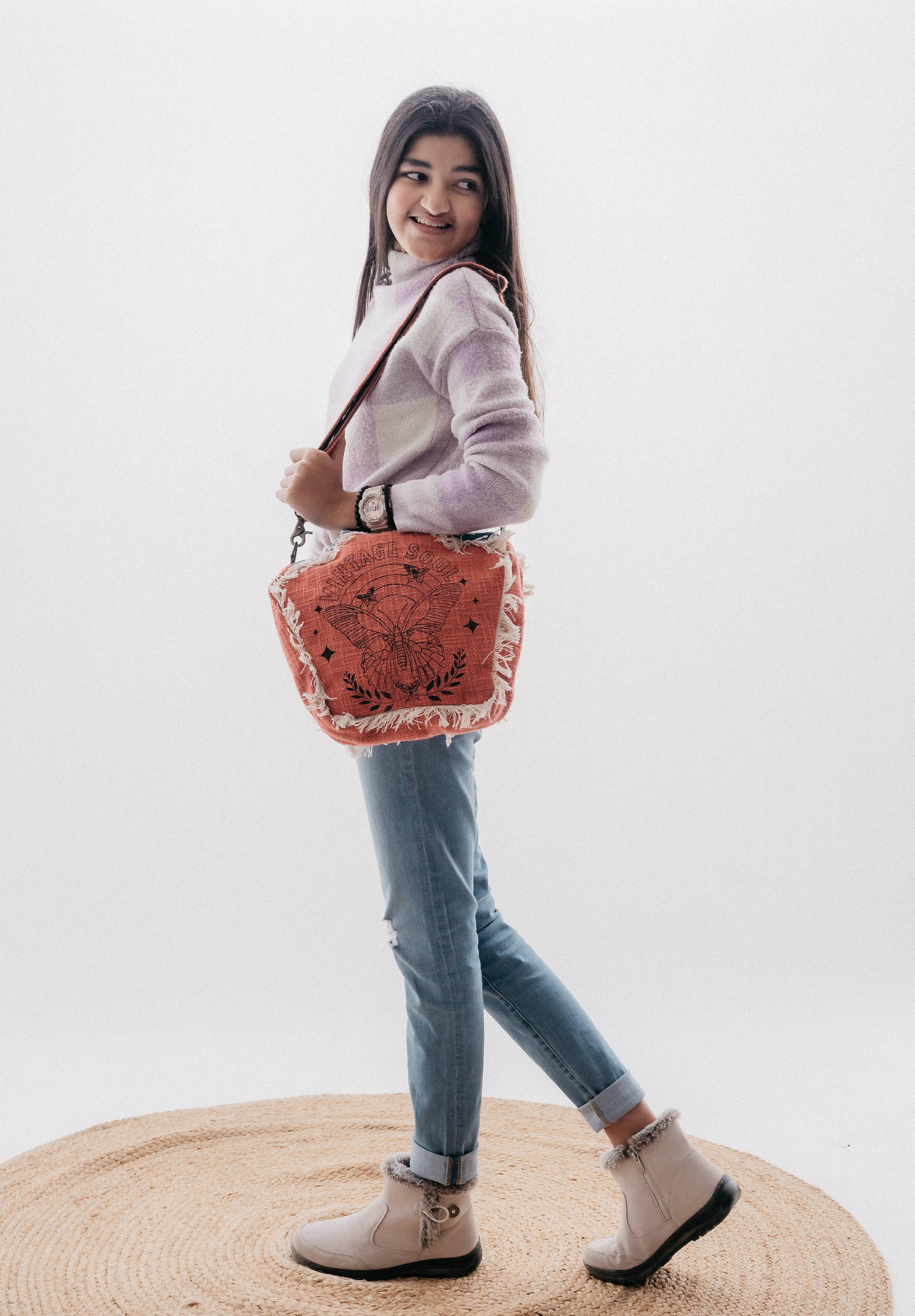 Colorful Teddy Shoulder Bag with character print, made from cotton, canvas, and leather, perfect for kids.