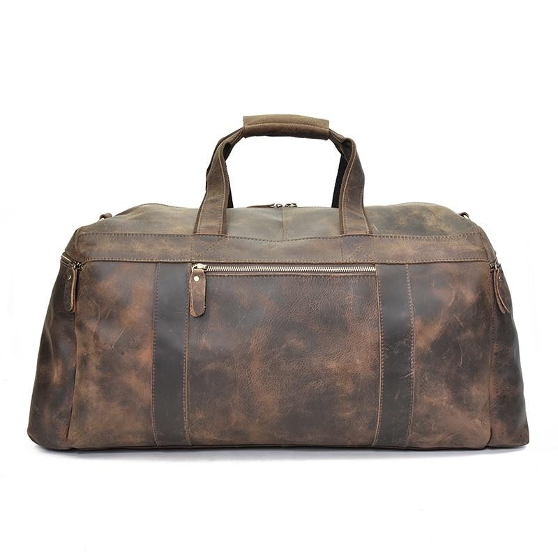 The Colden Duffle Bag made of durable crazy horse leather, featuring a spacious interior and elegant design, perfect for weekend travel.