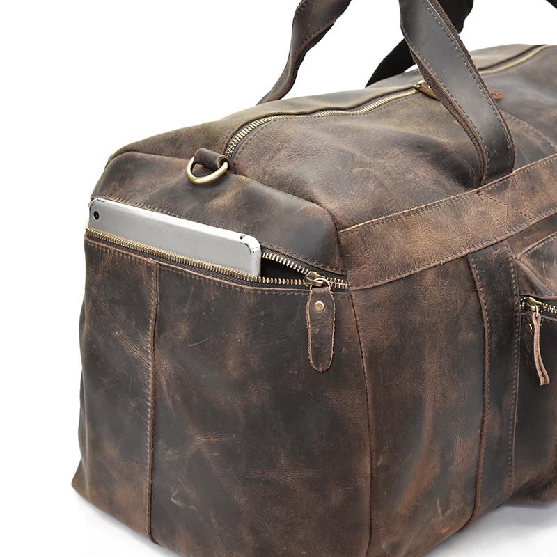 The Colden Duffle Bag made of durable crazy horse leather, featuring a spacious interior and elegant design, perfect for weekend travel.