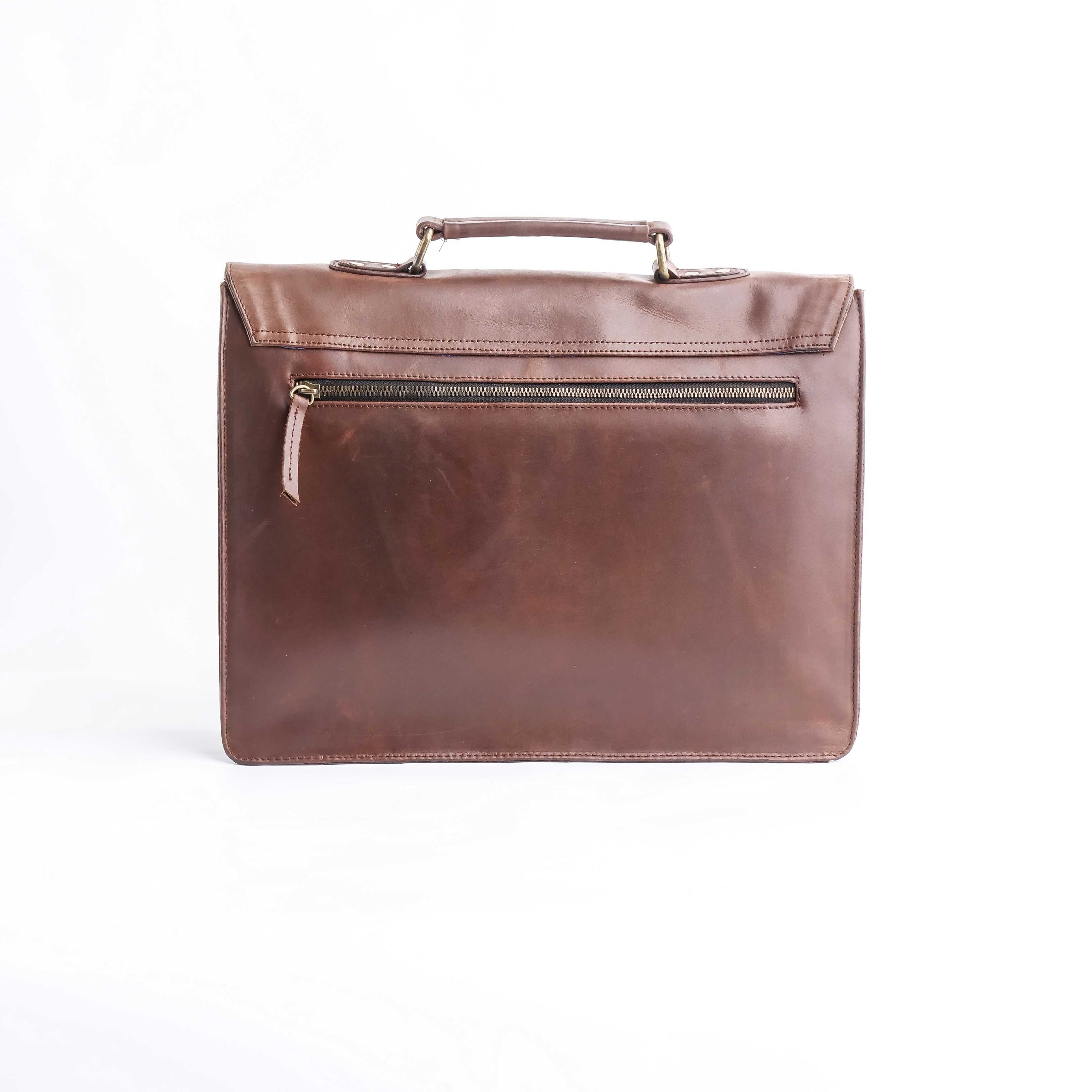 A stylish tan brown corporate pure leather bag, showcasing its elegant design and spacious compartments, perfect for professionals.