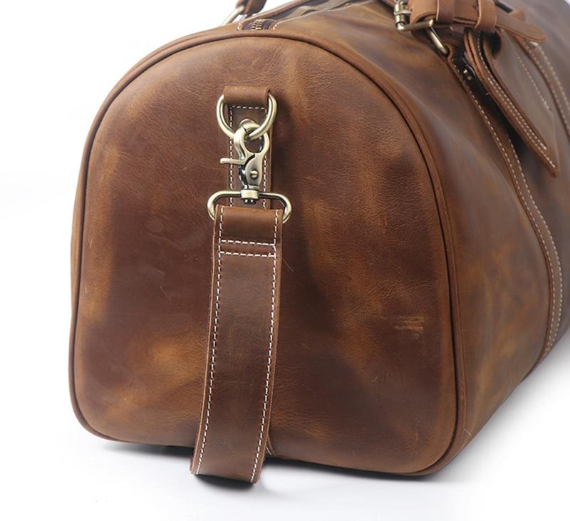 The Dagny Weekender large leather duffle bag in a stylish design, showcasing its high-quality crazy horse leather and spacious interior.